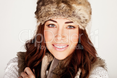 Stunning Redhead In Winter Fur Hat