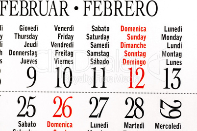 Calendar of leap year, February