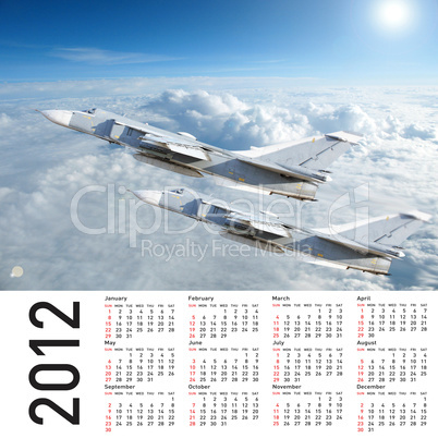 2012 Calendar with a military plane in the sky and clouds