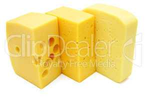 three pieces of different kinds of cheese
