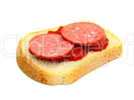 Healthy sandwich with Ketchup sausage r on a white background