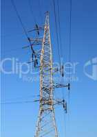 high voltage post against the blue sky