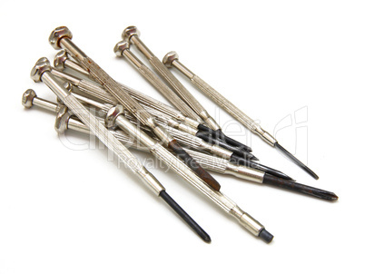 several screwdrivers on the white background