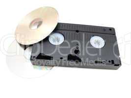 DVD disks and VHS video the cartridge