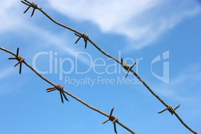 barbed wire against the blue sky