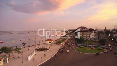 Time lapse of streets and river in Phnom Penh, Cambodia
