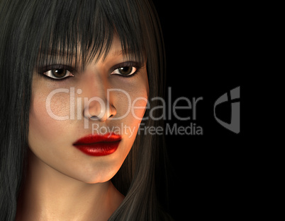 Portrait dunkelhaarige Frau mit roten Lippenstift