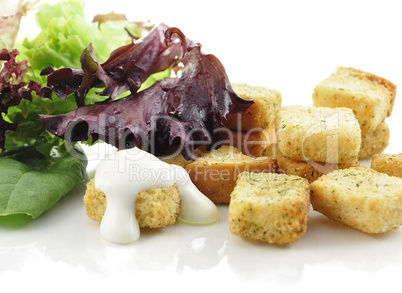 croutons and salad leaves