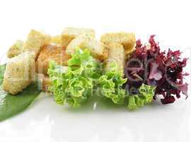 croutons with salad leaves