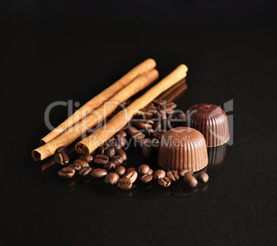 cinnamon,coffee beans and candy