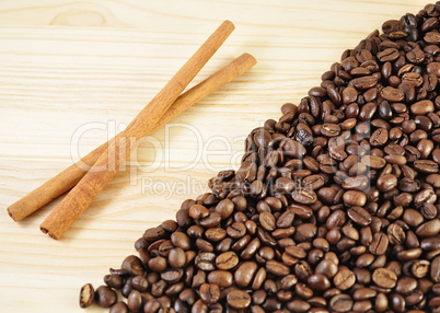 coffee beans and cinnamon sticks