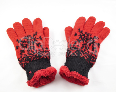 red winter gloves