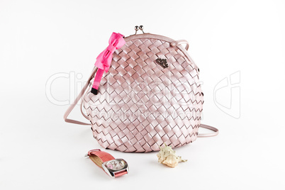 Pink bag with a clock.