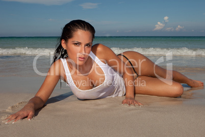 Seductive Model On Sandy Beach