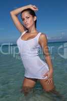 Curvaceous Woman In Slinky Wet Clothes