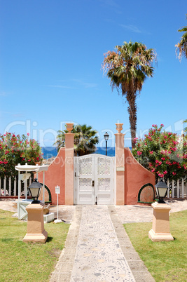 Way and door to the beach at luxury hotel, Tenerife island, Spai