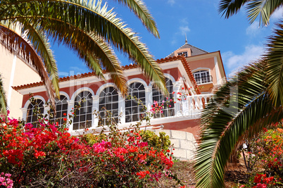 Luxury hotel decorated with flowers and palm's fronds, Tenerife