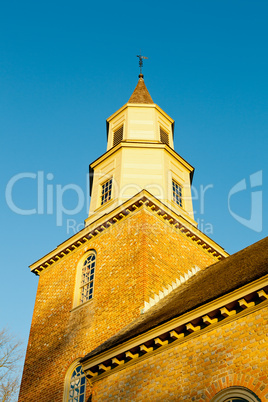Warm sunlight on Bruton parish church tower