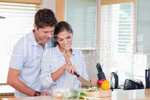 Happy couple cooking