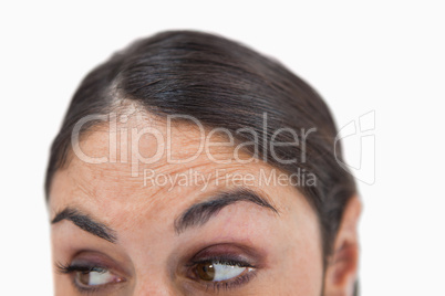 Close up of a woman looking under her