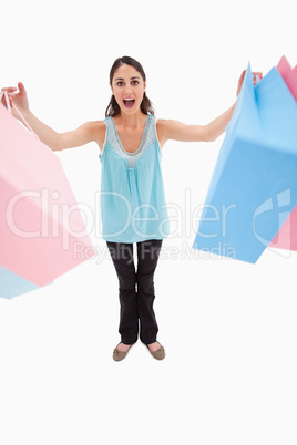 Portrait of a woman holding shopping bags