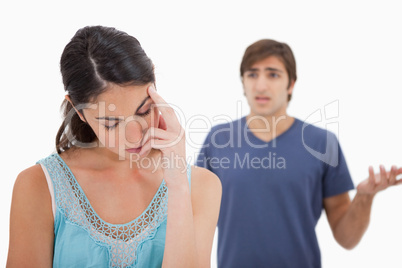 Sad woman mad at her fiance