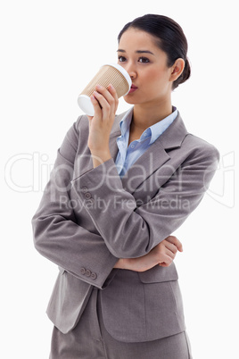 Portrait of a businesswoman drinking a takeaway tea