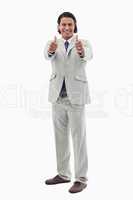 Portrait of an office worker posing with the thumbs up