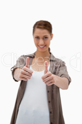 Woman giving thumbs up