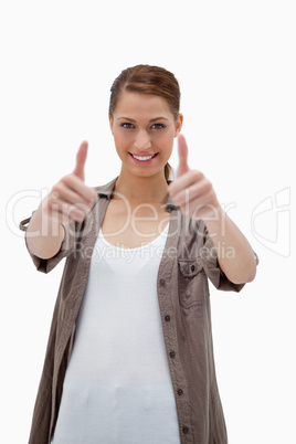 Smiling woman giving approval