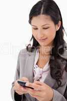 Woman reading text message