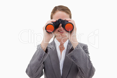 Bank employee using spy glasses