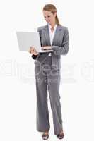 Bank employee with laptop