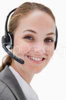 Smiling female call center agent working