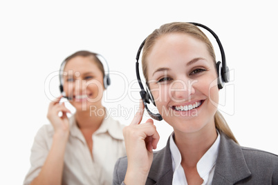 Happy operators using headsets
