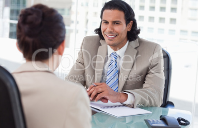 Manager interviewing a female applicant