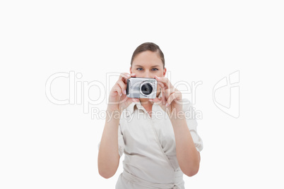 Businesswoman taking a picture