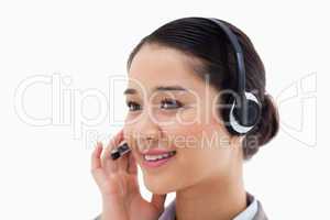 Close up of an operator posing with a headset