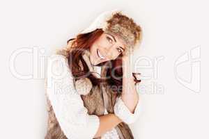 Beautiful Laughing Woman In Winter Fur