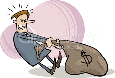 businessman draging sack of dollars