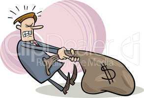 businessman draging sack of dollars