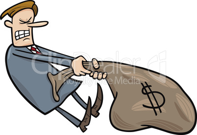 businessman draging sack of dollars