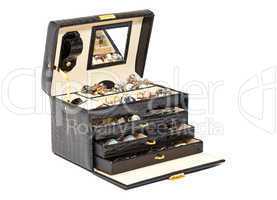 Black leather box for cosmetic or jewelery