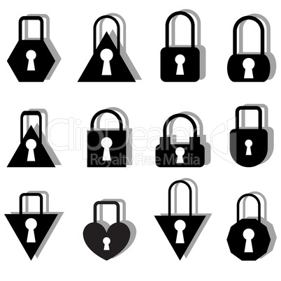 A set of metal locks of different shapes