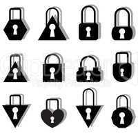 A set of metal locks of different shapes