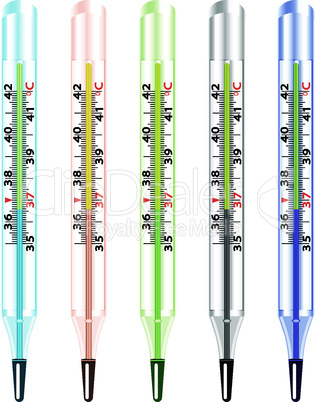 Medical glass mercury thermometer on white background.