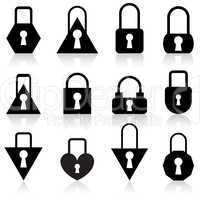 A set of metal locks of different shapes