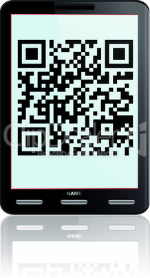 Tablet computer  with QR code.