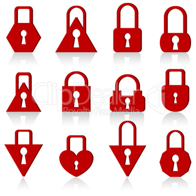 A set of metal locks of different shapes