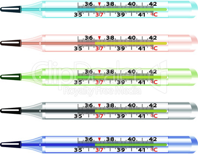 Medical glass mercury thermometer on white background.